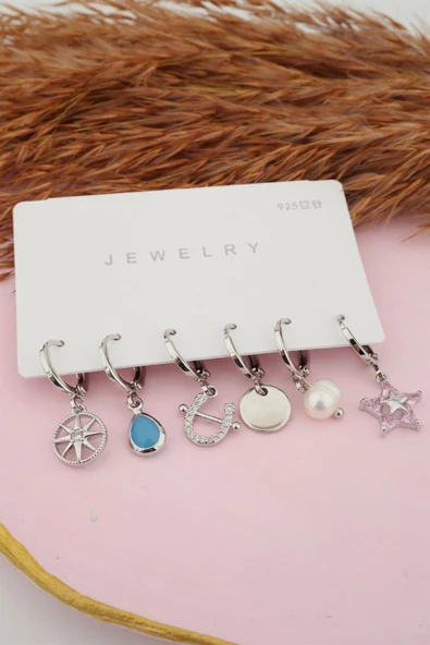 Kadın Yıldız Figürlü 6'lı Zirkon Set Küpe ürün görseli