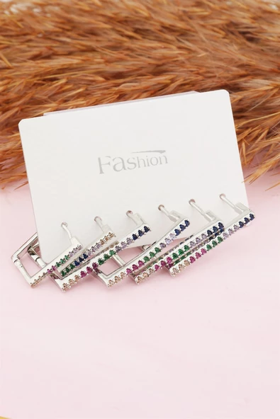 Kadın Kararmaz Altın Kaplama  Renkli Zirkon İşleme 6 lı Küpe Set - Resim 2