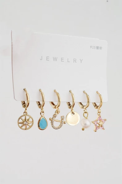 Kadın Yıldız Figürlü 6'lı Zirkon Set Küpe