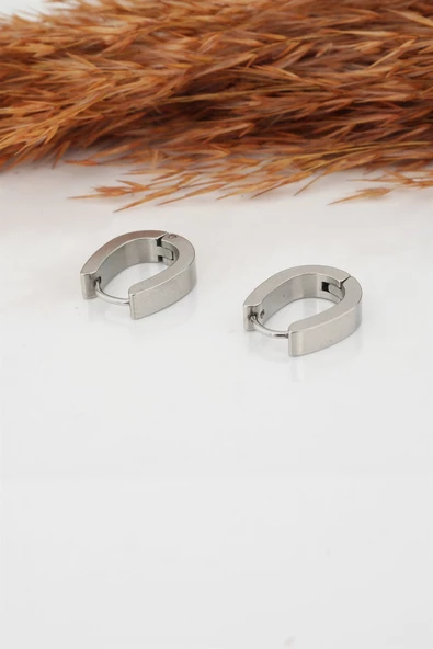 Kadın Çelik Basic Geometrik 1.5  cm Elips Moldel Klipsli Küpe - Resim 3