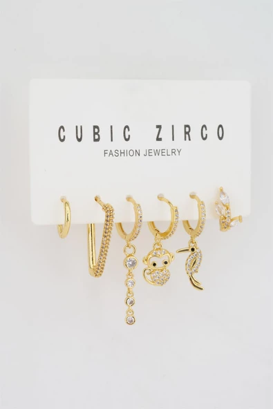 Kadın Kararmaz Altın kaplama Papagan Figürlü ve Helix model 6'lı Küpe Set