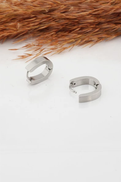 Kadın Çelik Basic Geometrik 1.5  cm Elips Moldel Klipsli Küpe - Resim 2