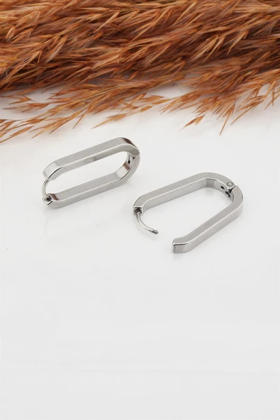 Kadın Çelik Basic Geometrik 2.5 cm Elips Moldel Klipsli Küpe - Resim 3