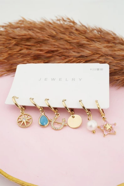 Kadın Yıldız Figürlü 6'lı Zirkon Set Küpe - 3