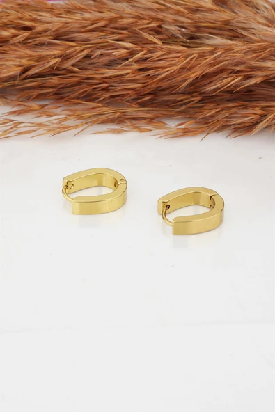 Kadın Çelik Basic Geometrik 1.5  cm Elips Moldel Klipsli Küpe - Resim 2