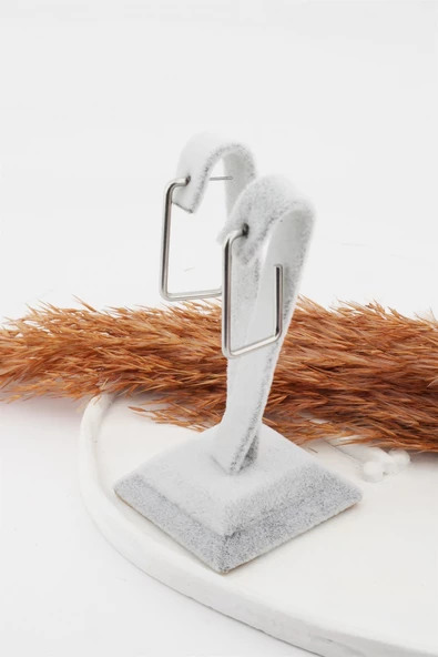 Kadın 316L Paslanmaz Çelik Basic Geometrik 3.5 cm Dikdörtgen Model Küpe - Resim 2