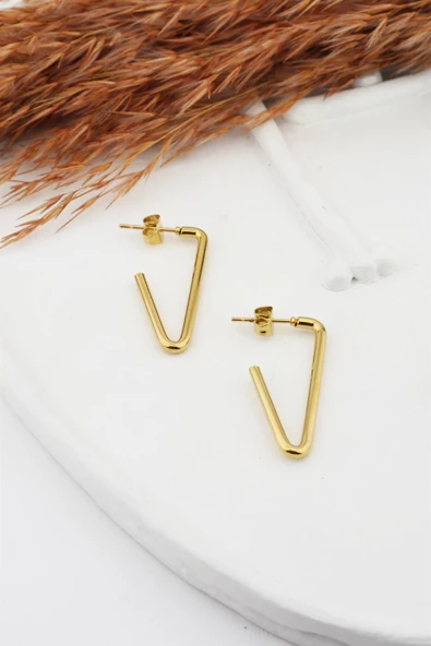Kadın 316L Paslanmaz Çelik Basic Geometrik 3 cm V Model Küpe