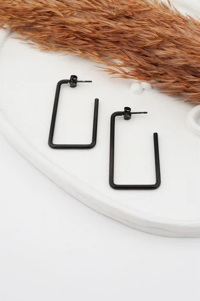 Kadın 316L Paslanmaz Çelik Basic Geometrik 4.5 cm Dikdörtgen Model Küpe ürün görseli