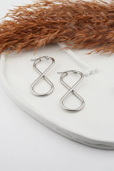 Kadın 316L Paslanmaz Çelik Basic Geometrik 5 cm Sonsuzluk Model Klipsli Küpe ürün görseli