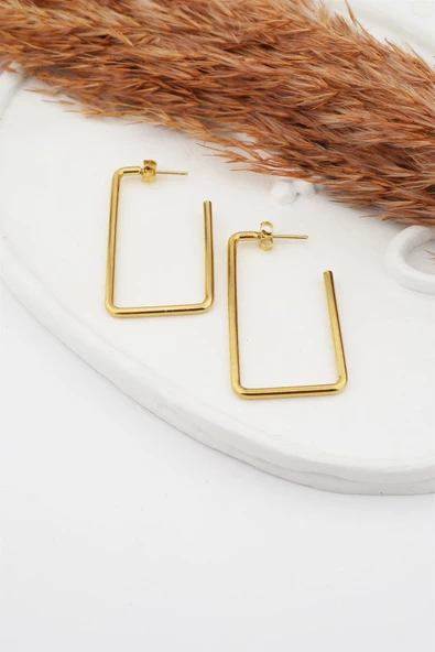 Kadın 316L Paslanmaz Çelik Basic Geometrik 4.5 cm Dikdörtgen Model Küpe