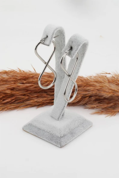 Kadın 316L Paslanmaz Çelik Basic Geometrik 5 cm Sonsuzluk Model Klipsli Küpe - Resim 2