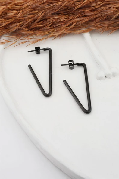 Kadın 316L Paslanmaz Çelik Basic Geometrik 4 cm V Model Küpe ürün görseli