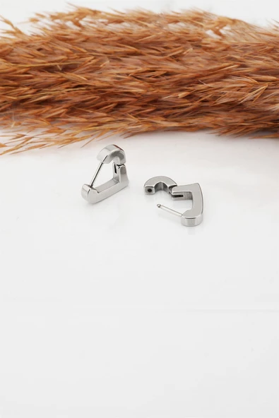 Kadın Çelik Basic Geometrik 1.5 cm Kalp Model Klipsli Küpe - Resim 3