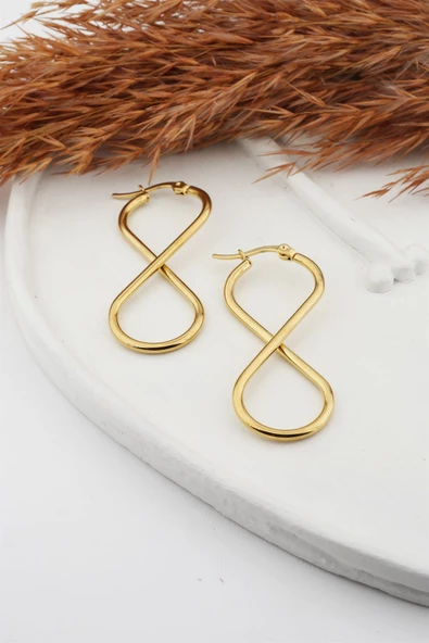 Kadın 316L Paslanmaz Çelik Basic Geometrik 5 cm Sonsuzluk Model Klipsli Küpe ürün görseli