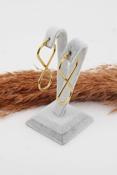 Kadın 316L Paslanmaz Çelik Basic Geometrik 5 cm Sonsuzluk Model Klipsli Küpe - Resim 2