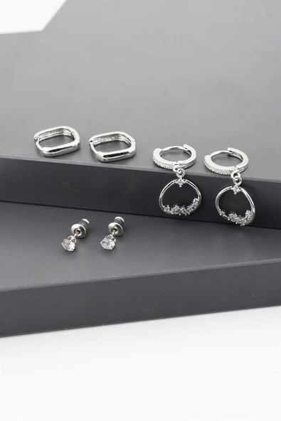 Kadın Altın Kaplama Zirkon Taşlı 6'lı Set Küpe ürün görseli