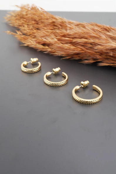 Kadın Basic 3 Boy 3'lü küpe Seti - Resim 2