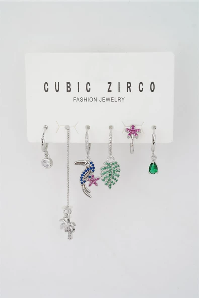 Kadın Altın Kaplama Papağan Figürlü 6'lı Set Küpe