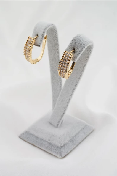 Kadın Altın Kaplama Zirkon 2'li Küpe - Resim 3