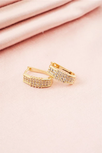 Kadın Altın Kaplama Zirkon 2'li Küpe - Resim 2