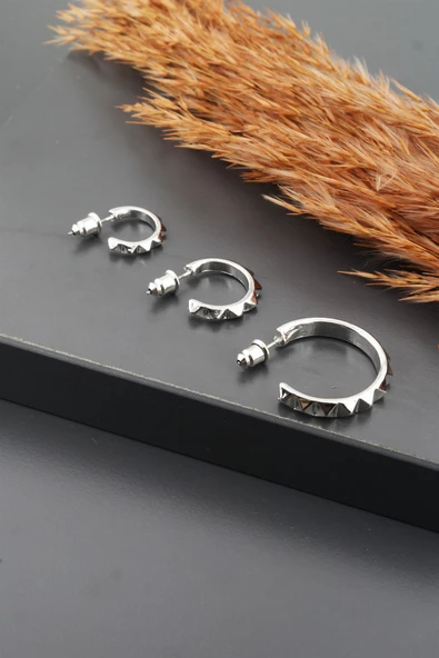 Kadın Basic  3 Boy 3'lü küpe Seti - Resim 3