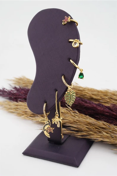 Kadın Altın Kaplama Papağan Figürlü 6'lı Set Küpe - Resim 2