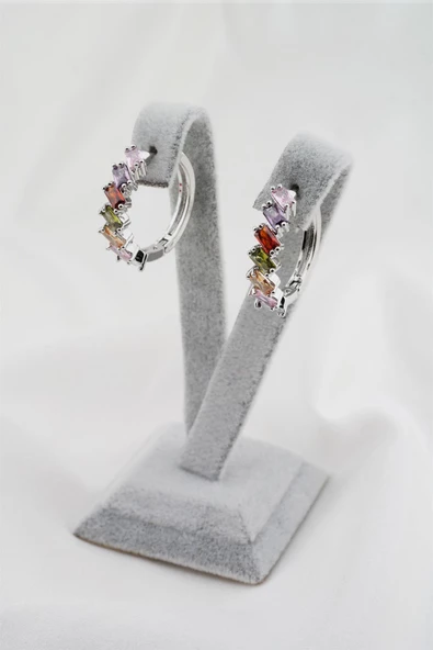 Kadın Altın Kaplama Renkli Baget Zirkon Taşlı 2'li Küpe - Resim 2