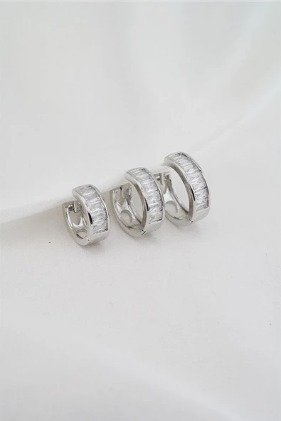 Kadın Altın Kaplama Baget Zirkon Taşlı Figürlü 3 Boy Küpe Seti - Resim 2