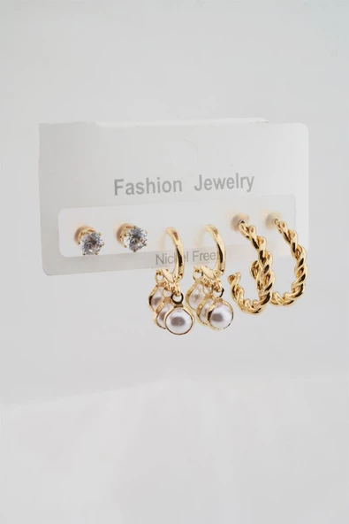 Kadın Shakira İncili ve Halkalı 6'lı Küpe Seti ürün görseli