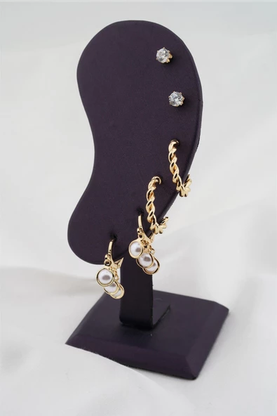 Kadın Shakira İncili ve Halkalı 6'lı Küpe Seti - Resim 2