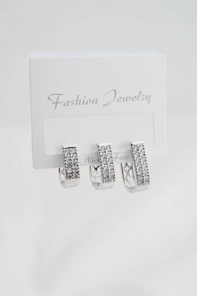 Kadın Altın Kaplama Zirkon Taşlı Figürlü 3 Boy Küpe Seti - Resim 2