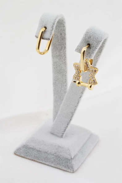 Kadın Altın Kaplama Yıldız Figürlü Küpe - Resim 2