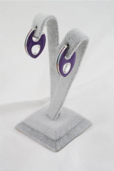 Kadın Altın Kaplama Zirkon Taşlı Mineli Elips Model Küpe - Resim 2