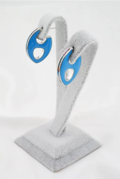 Kadın Altın Kaplama Zirkon Taşlı Mineli Elips Model Küpe - Resim 2