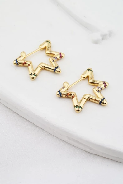 Kadın Altın Kaplama Yıldız Figürlü Küpe ürün görseli