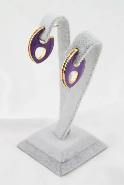 Kadın Altın Kaplama Zirkon Taşlı Mineli Elips Model Küpe - Resim 2