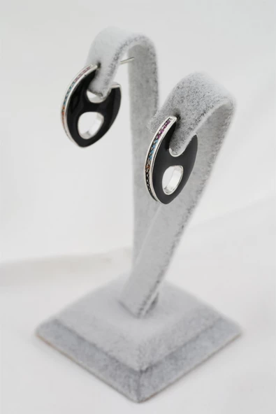 Kadın Altın Kaplama Zirkon Taşlı Mineli Elips Model Küpe - Resim 2