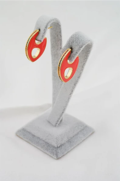 Kadın Altın Kaplama Zirkon Taşlı Mineli Elips Model Küpe - Resim 2