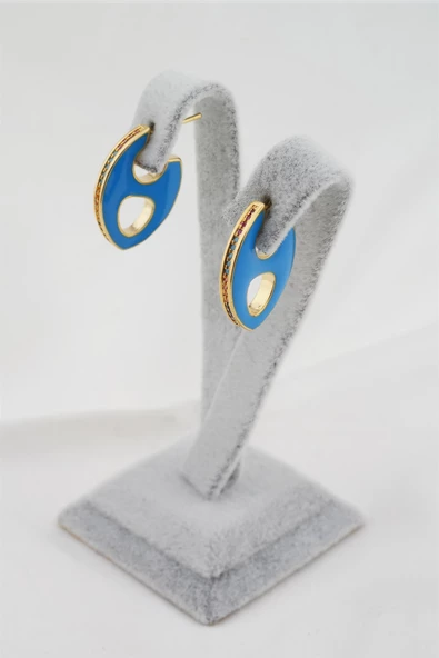 Kadın Altın Kaplama Zirkon Taşlı Mineli Elips Model Küpe - Resim 2