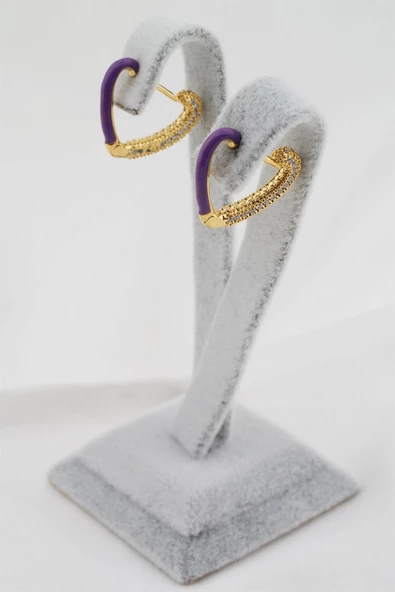 Kadın Altın Kaplama Zirkon Taşlı Mineli  Kalp Model Küpe ürün görseli