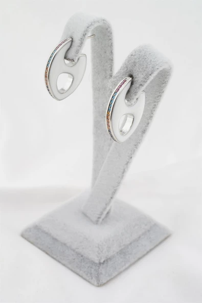 Kadın Altın Kaplama Zirkon Taşlı Mineli Elips Model Küpe - Resim 2