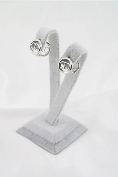 Kadın Altın Kaplama Zirkon Elips Model Minimal Küpe - Resim 2