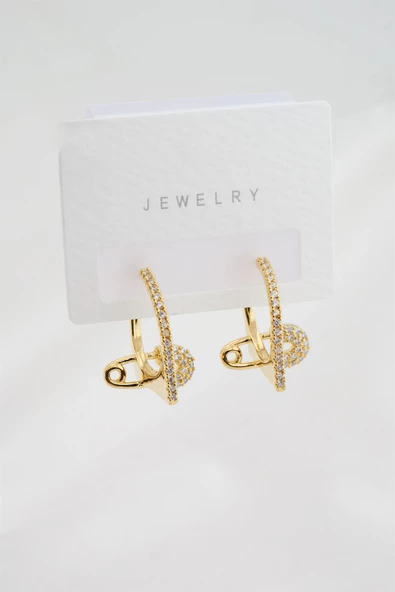 Kadın Altın Kaplama Zirkon Taşlı Çengel İğne Model 2'li Küpe Set - Resim 2