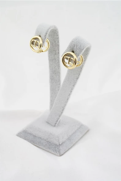 Kadın Altın Kaplama Zirkon Elips Model Minimal Küpe - Resim 2