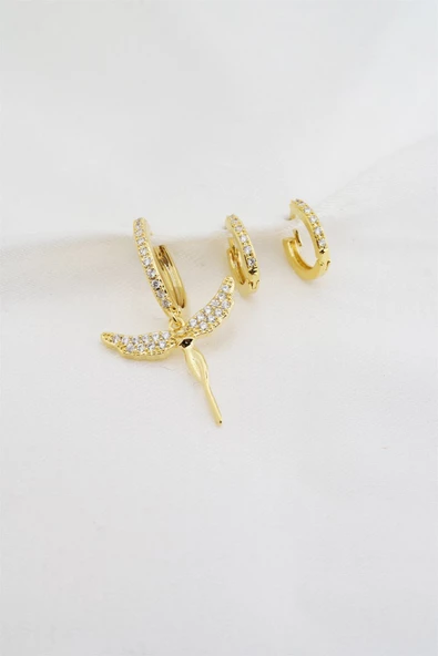 Kadın Altın Kaplama Zirkon Taşlı Melek Figürlü 3'lü Küpe Seti ürün görseli