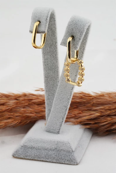 Kadın Altın Kaplama Zirkon Taşlı Küpe - Resim 2