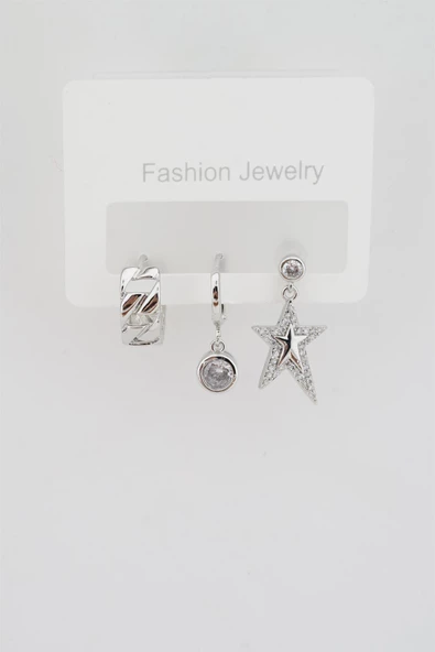 Kadın Altın Kaplama Zirkon Taşlı Yıldız Figürlü 3'lü Küpe Seti ürün görseli