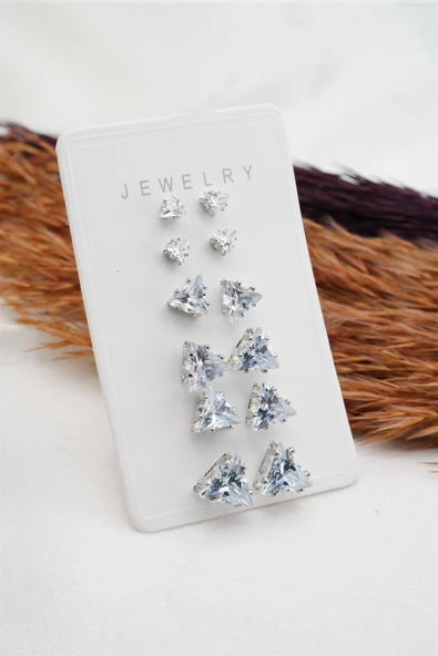 Kadın  6 Boy Üçgen Model 12'li Set Küpe ürün görseli