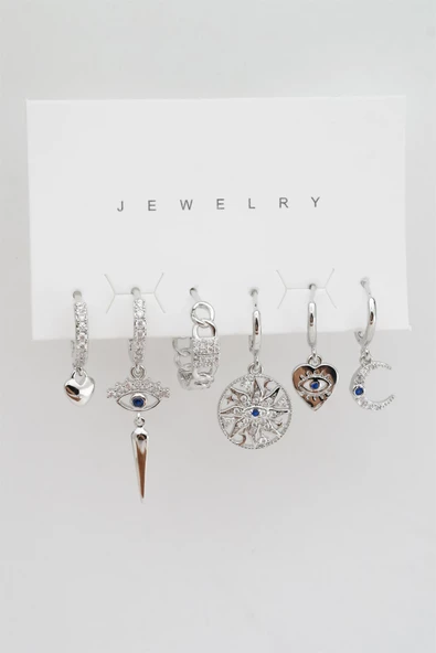 Kadın Altın Kaplama Renkli Karışık Figürlü 6'lı Set Küpe ürün görseli