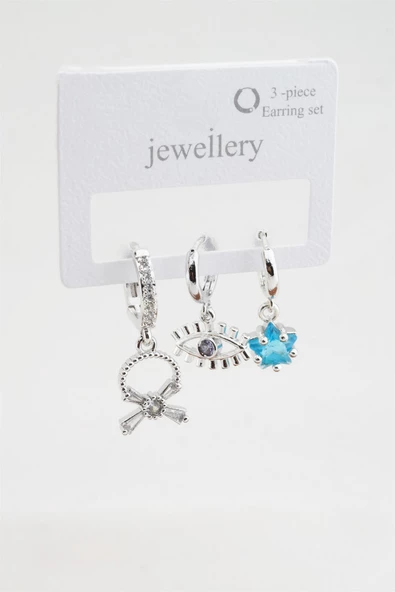 Kadın Zirkon Taşlı Göz Figürlü 3'lü Küpe Seti - Resim 2